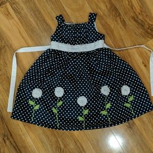 Navy dress with white dots and flowers (Girls 5)